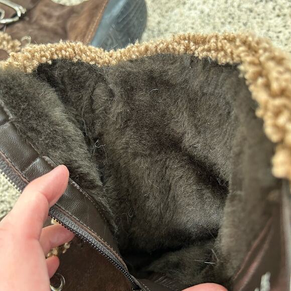 Stuart Weitzman Womens Brown Suede Boots Size 6.5 Fur Lined Buckle Winter - Picture 8 of 10